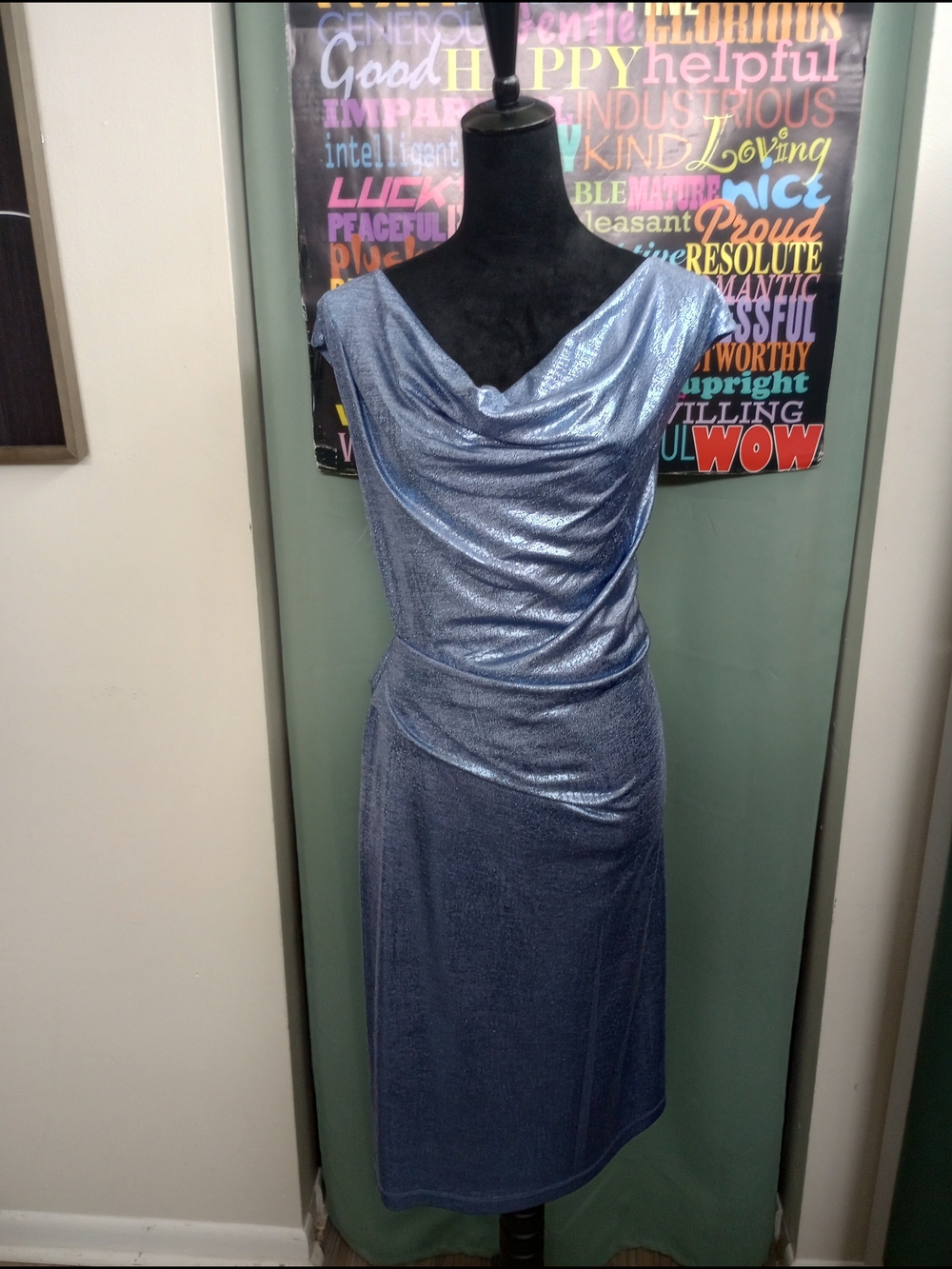 Shimmery Blue Cowl Neck Dress